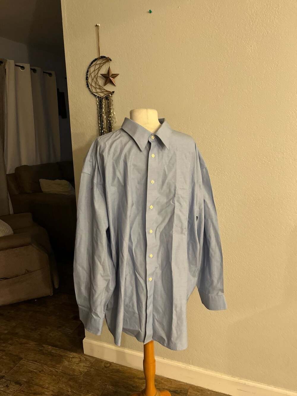 Pronto Uomo Non-Iron 100% Cotton Blue Dress Shirt Size 19 34/35